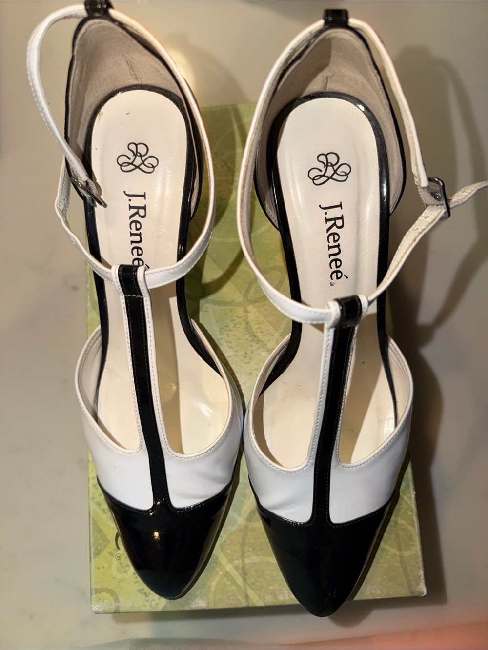 J.Renee Staci Patent Heeled Sandal - Black & White